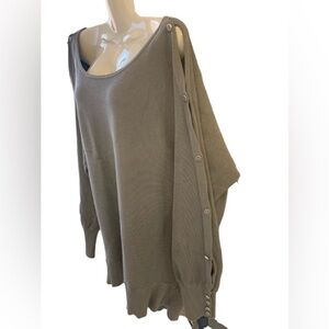 New York & Company Women's Tunic Ribbed Peekaboo Button Sleeve Sweater Sz Large